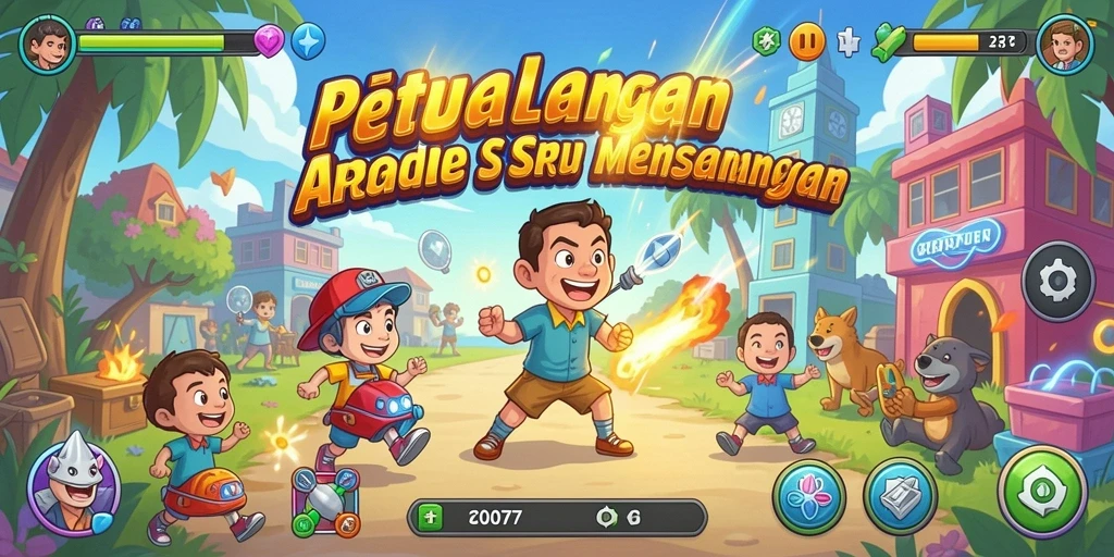 Screenshot antarmuka game C0077 yang penuh warna dan menarik.