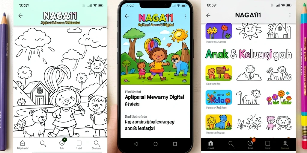 Antarmuka aplikasi NAGA11 yang menarik untuk mewarnai digital.
