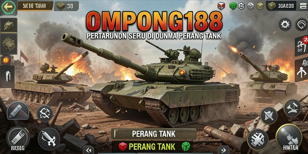 Antarmuka seru OMPONG188 dengan berbagai tank yang siap bertempur.