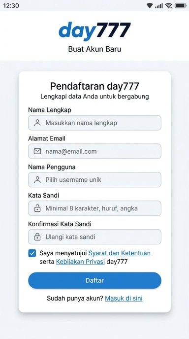Tampilan halaman daftar day777